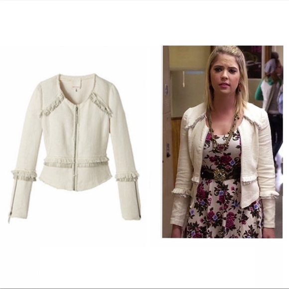 Rebecca Taylor Tweed Look Cotton Fray Fringe Raw Edge Leather Blazer Jacket Sz 6 - Picture 2 of 16